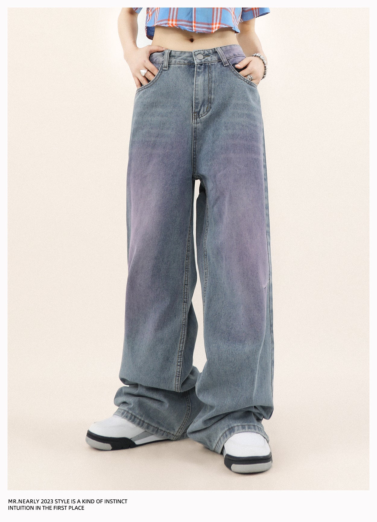 Washed pink gradient denim pants P278