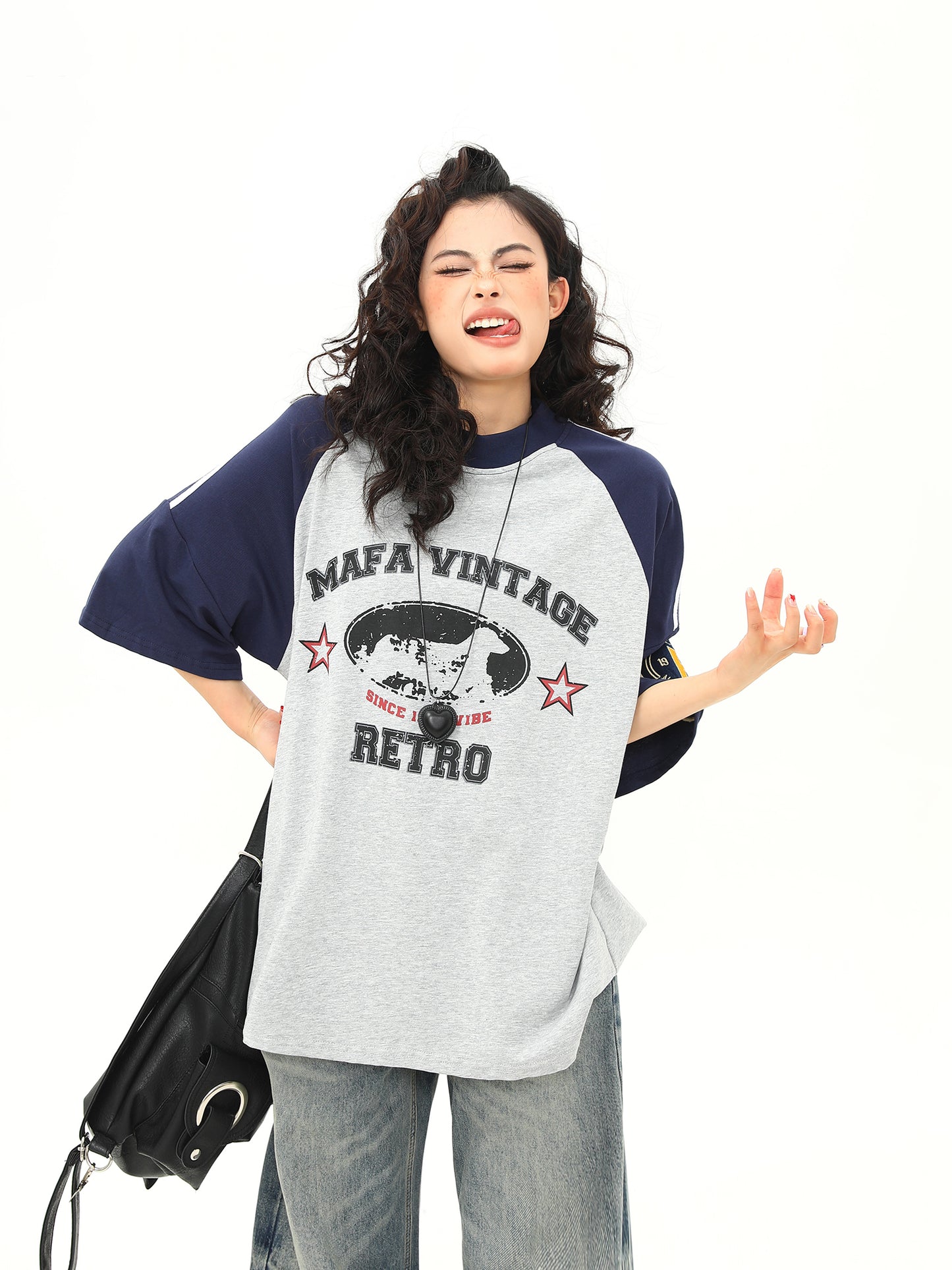 ラウンドネック コントラストカラー Tシャツ P2054