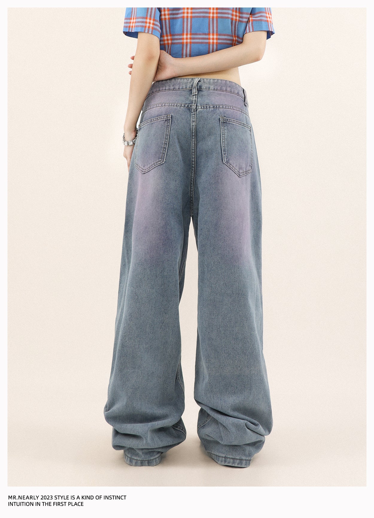 Washed pink gradient denim pants P278