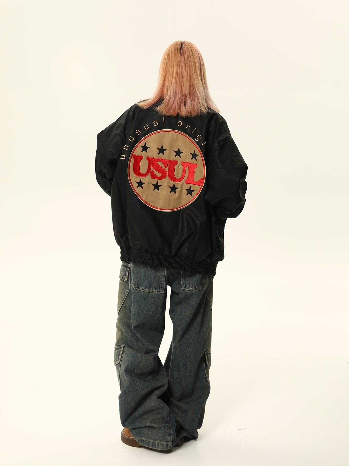 American retro PU leather jacket P1332