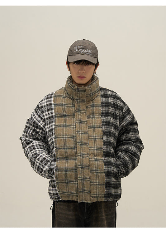 Retro check stitch down jacket P635