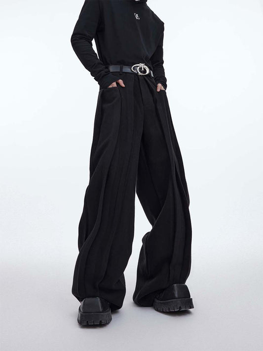 3D pleated wool casual pants P1058