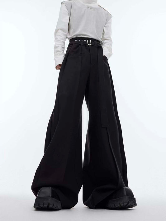 Belt design wide casual pants P1092