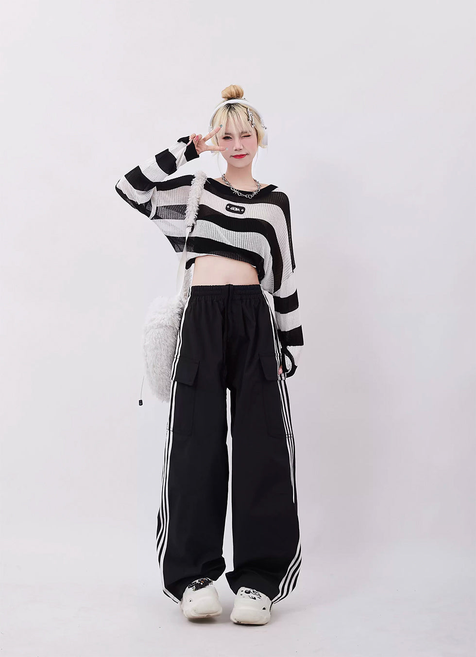 Side Stripe Splicing Straight Pants P962