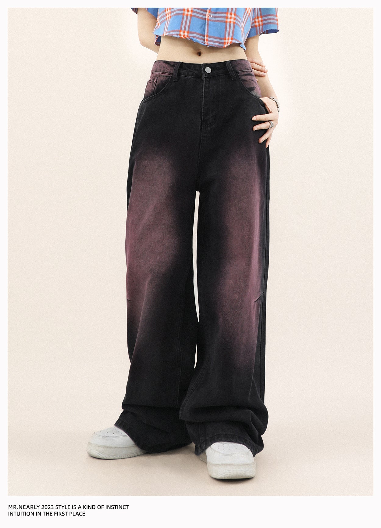 Washed pink gradient denim pants P278