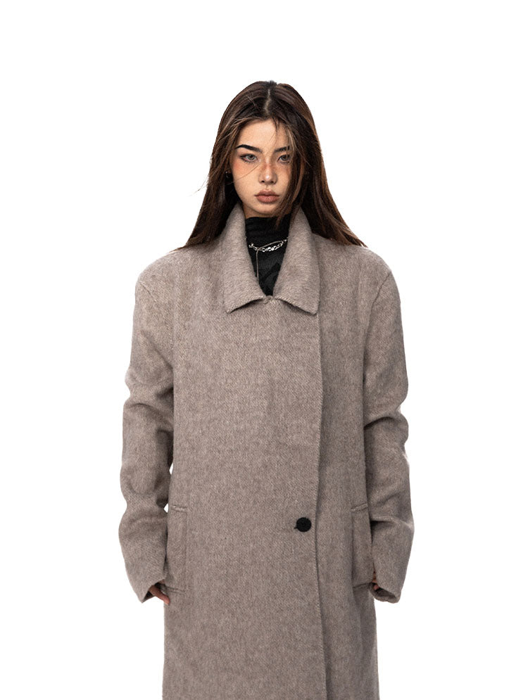 Broad shoulder cashmere long coat P741