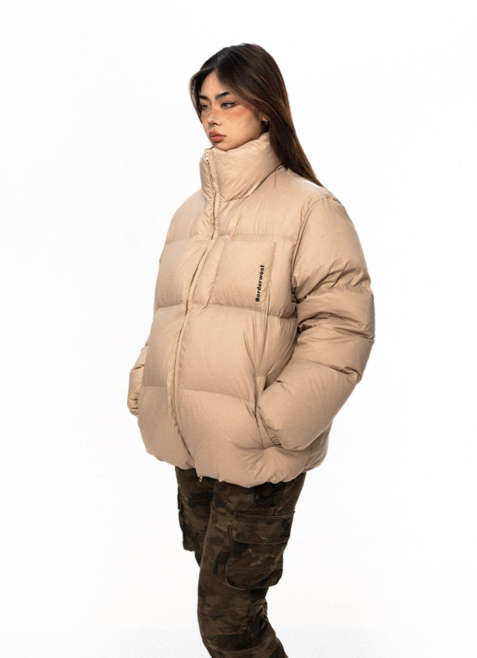 Stand collar white duck down jacket P688