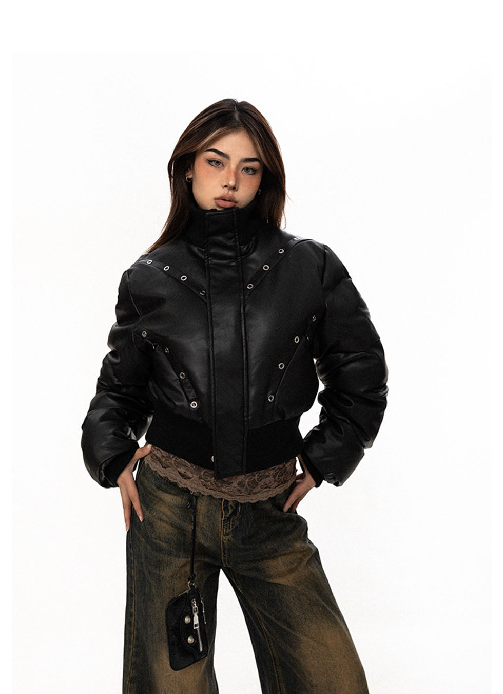 Perforated Air Eye Short PU Leather Jacket P676