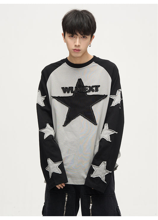 Contrast color star design round neck long sleeves TP353