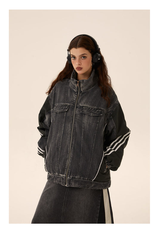 Loose fit reconstructed sideline denim jacket P438