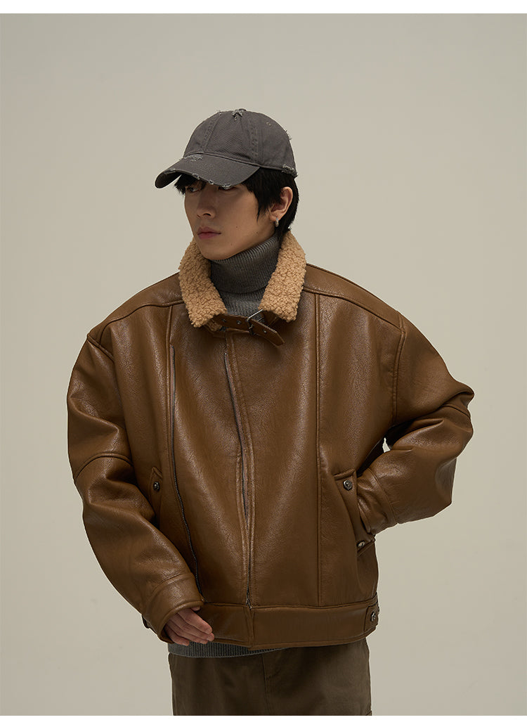 High-end leather mouton jacket P667