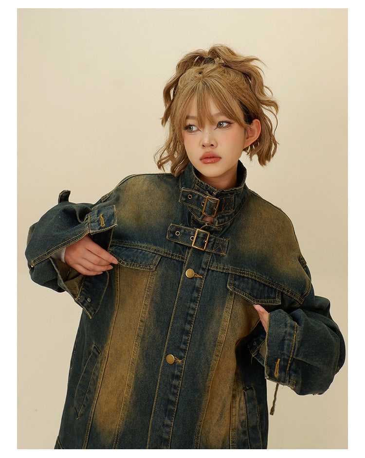 Distressed denim jacket P1282