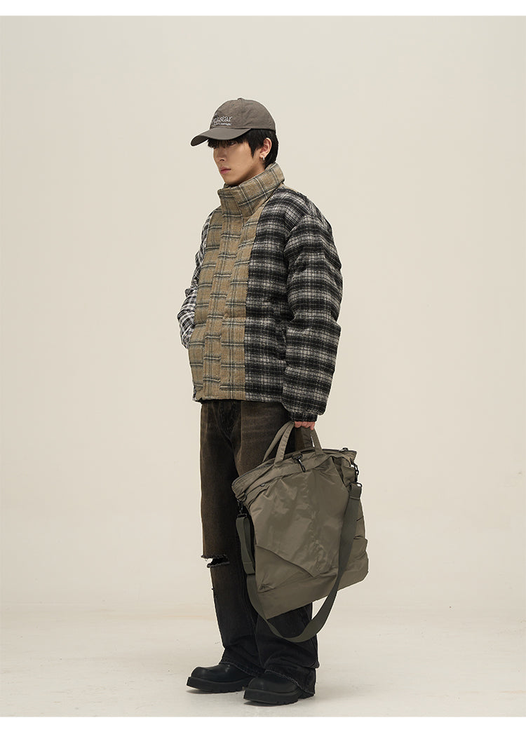 Retro check stitch down jacket P635