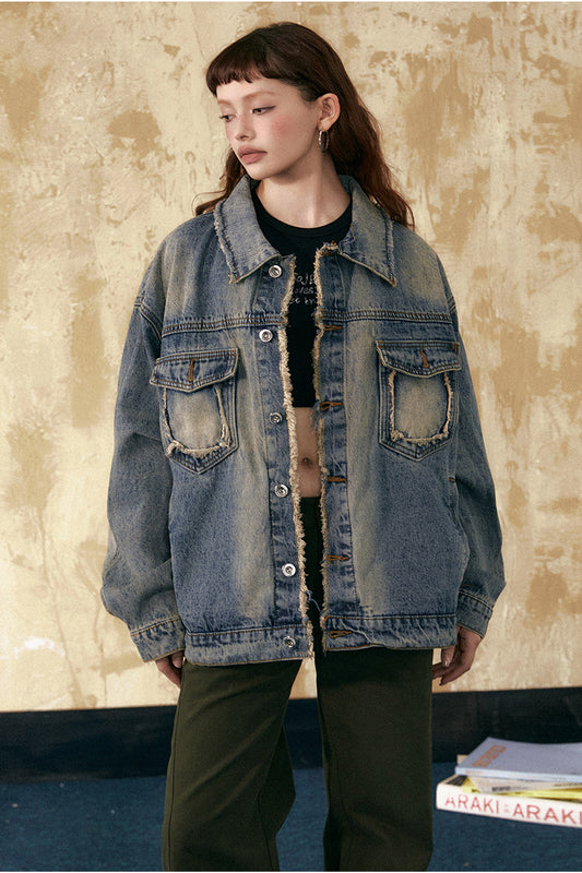 American retro washed distressed denim jacket P813