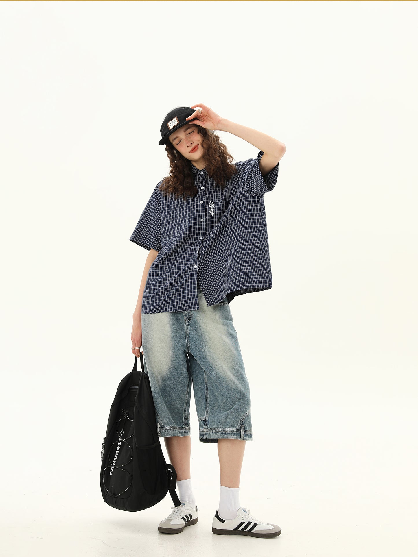 ショート ルーズ チェック柄 シャツ P2058