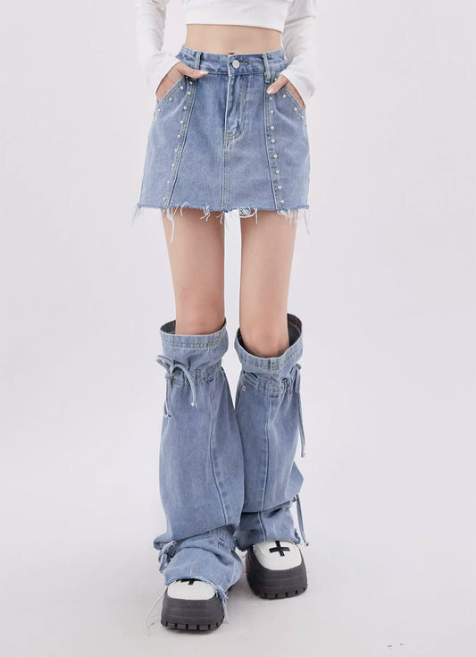 Denim short skirt with leg covers P951