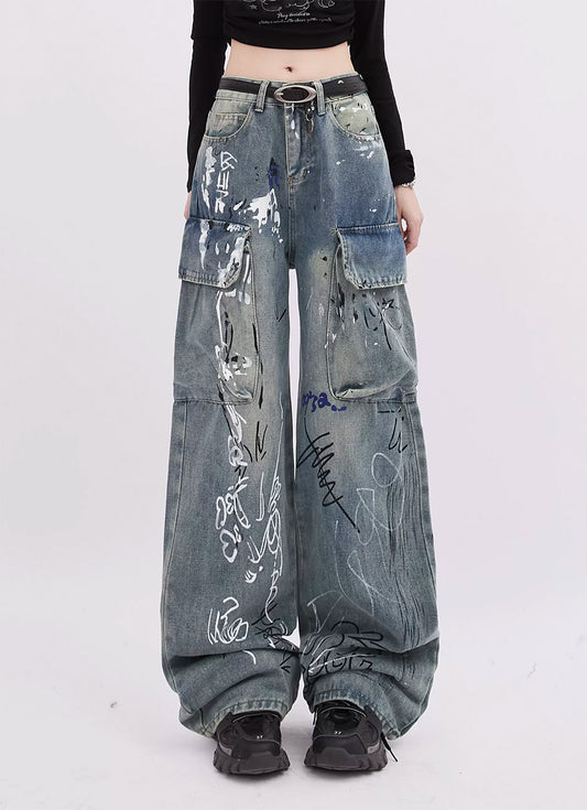 Graffiti Multi-Pocket Jeans P969