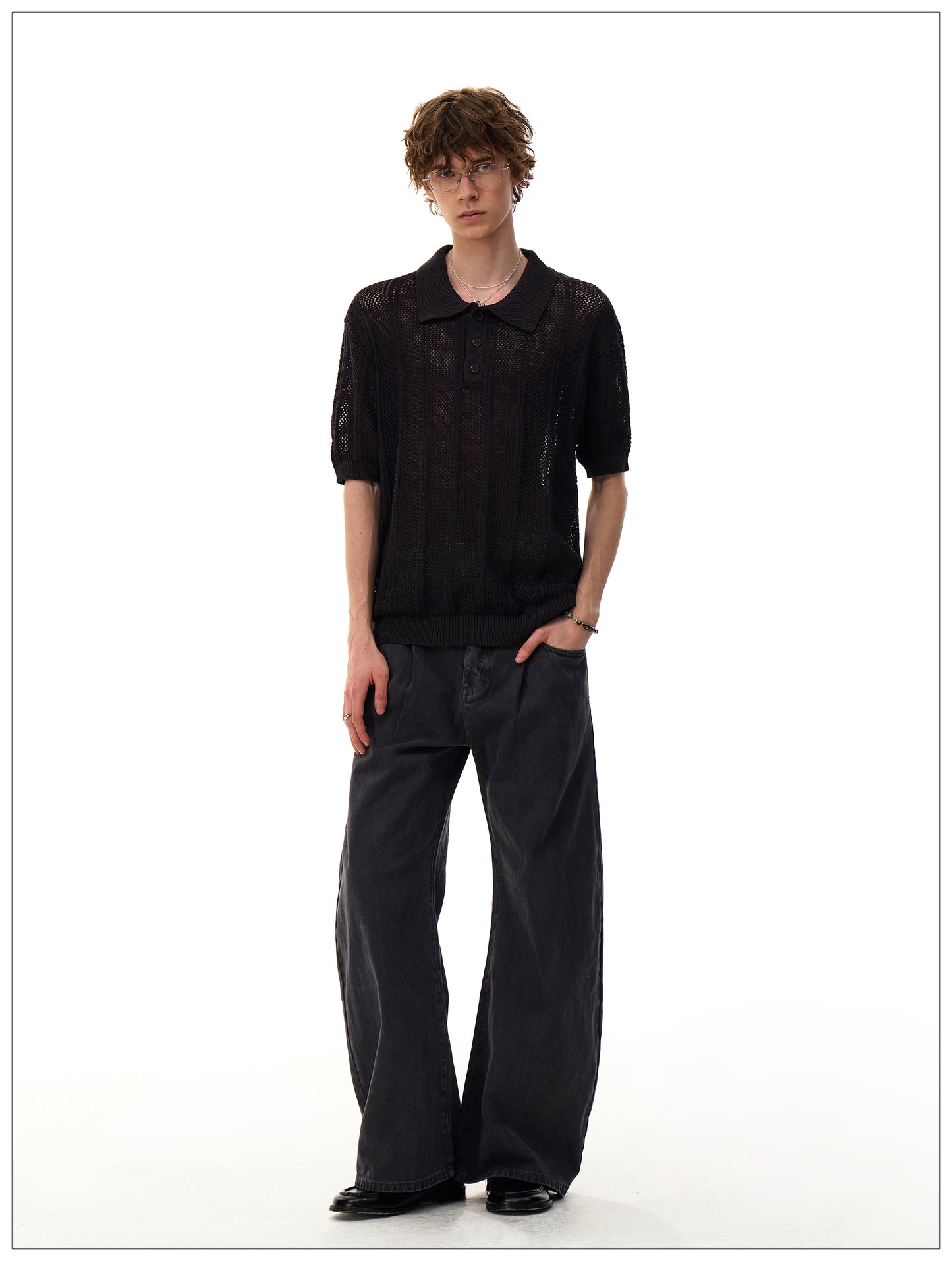 シースルーニット ポロシャツ P2096