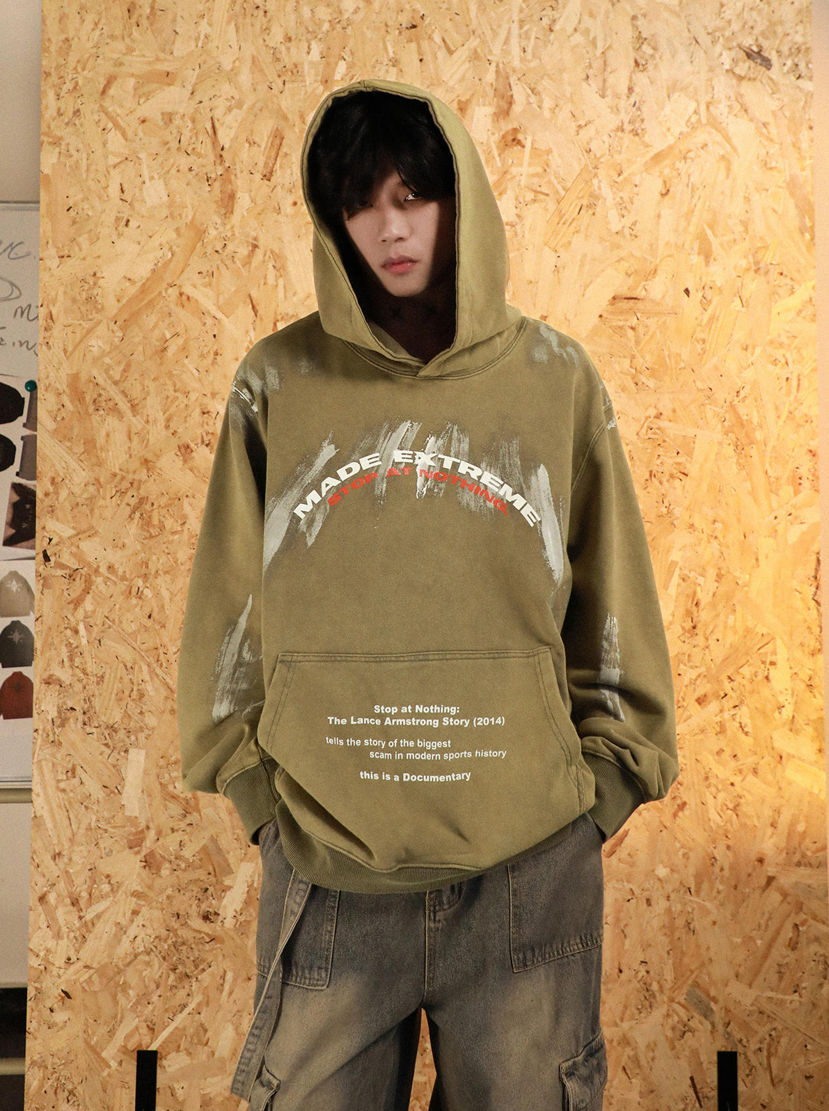 Graffiti Distressed Wash Hooded Sweatshirt P889