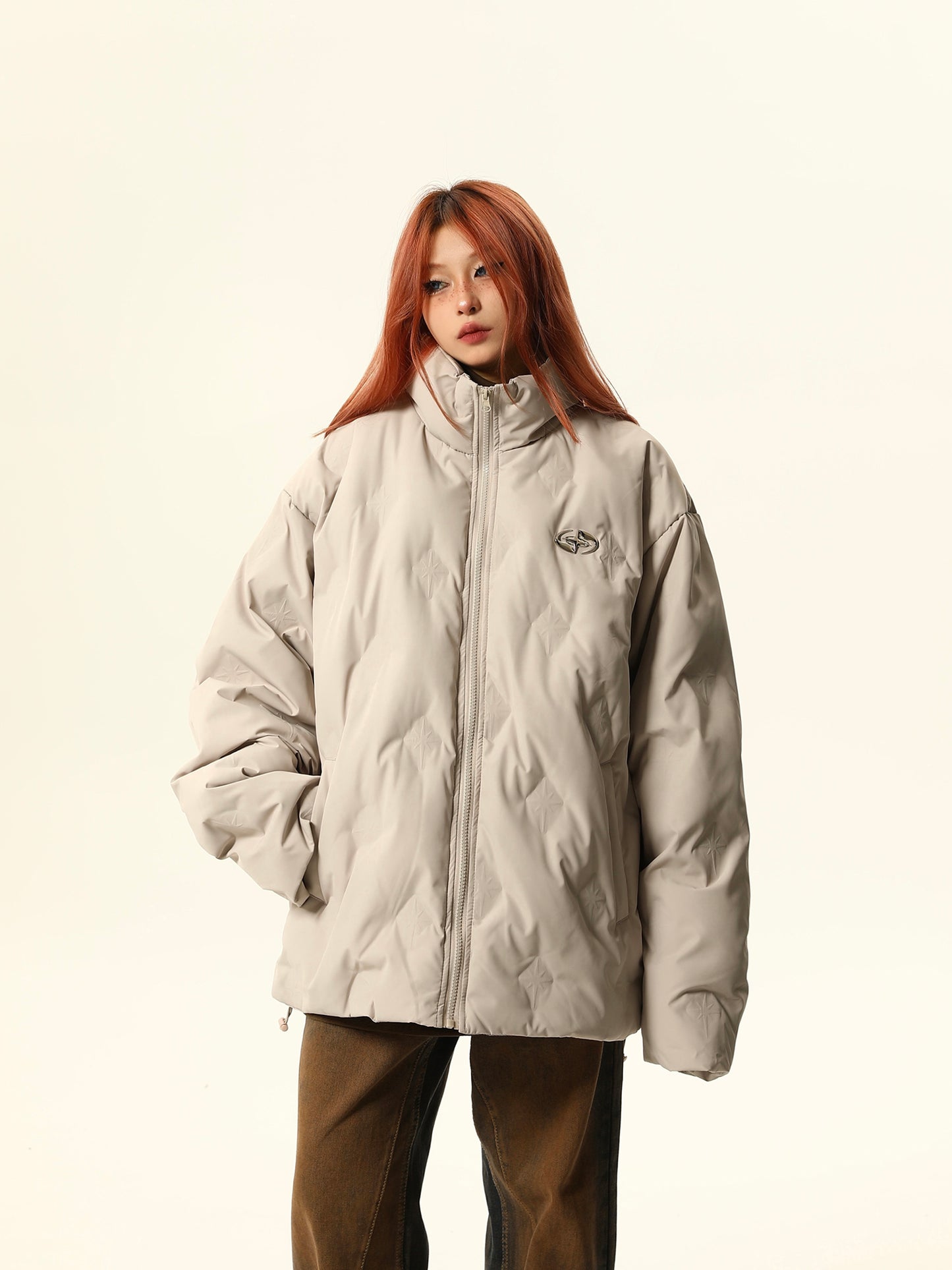 White duck down stand collar down jacket P1260