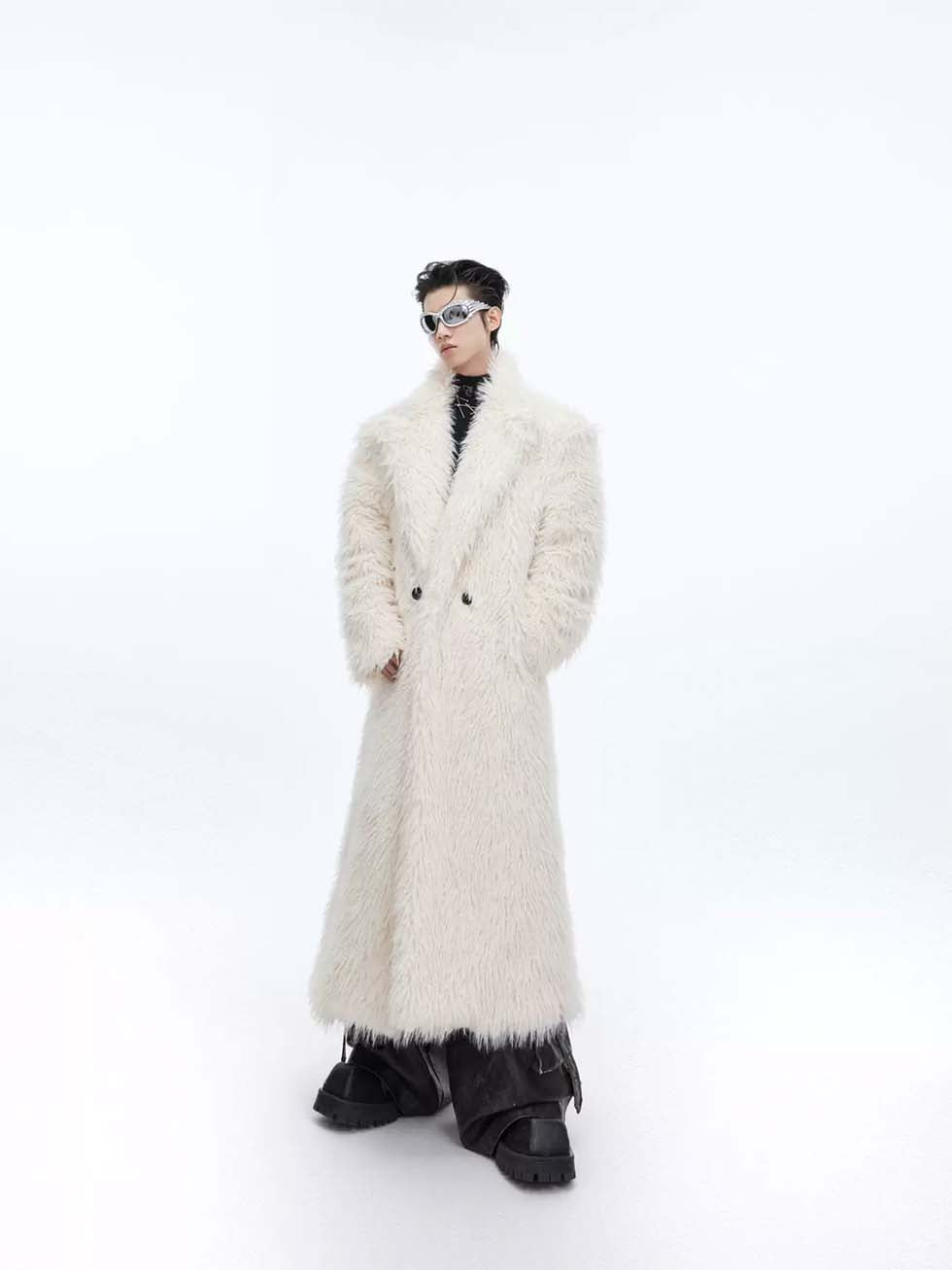 Big silhouette anti-mink fur long coat P1006