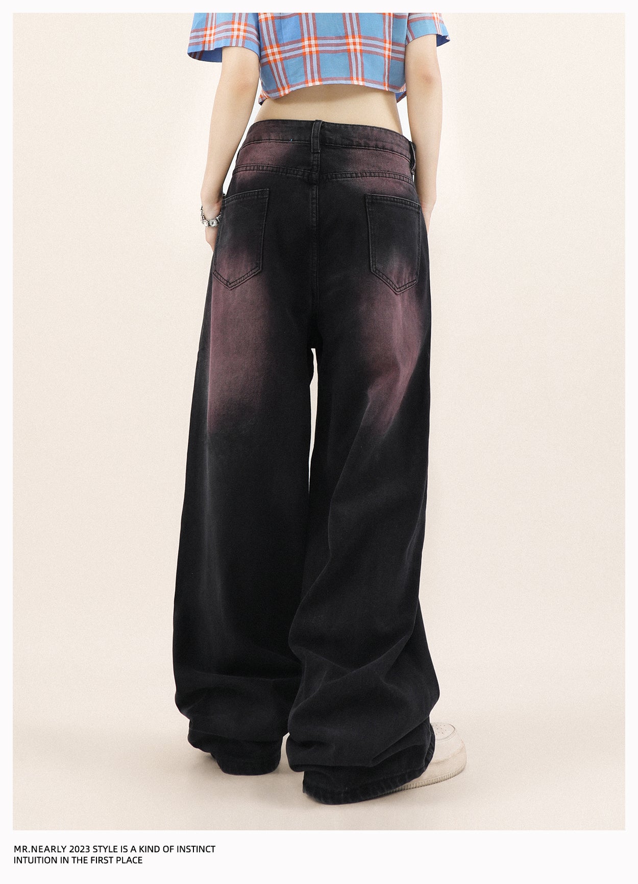 Washed pink gradient denim pants P278