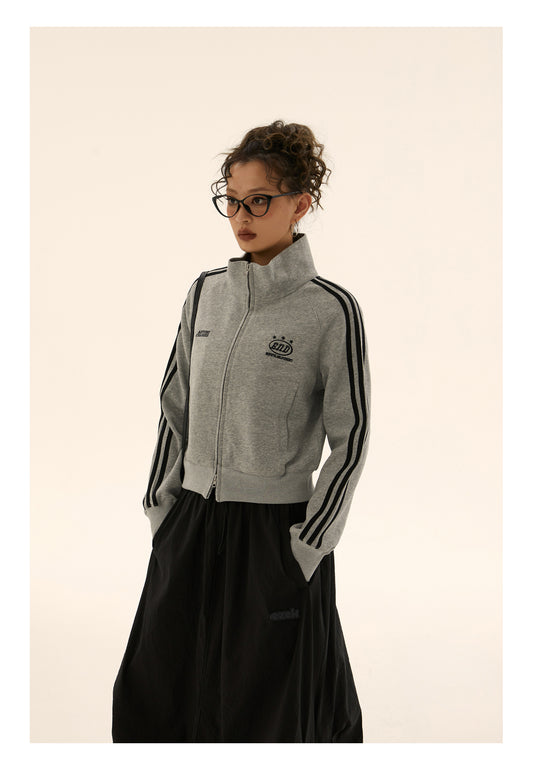 Side line short length zip sweatshirt P229