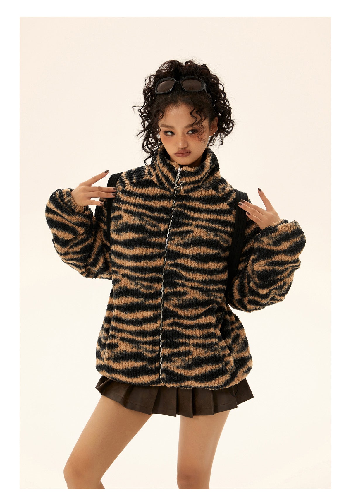 Leopard print striped zip jacket P563