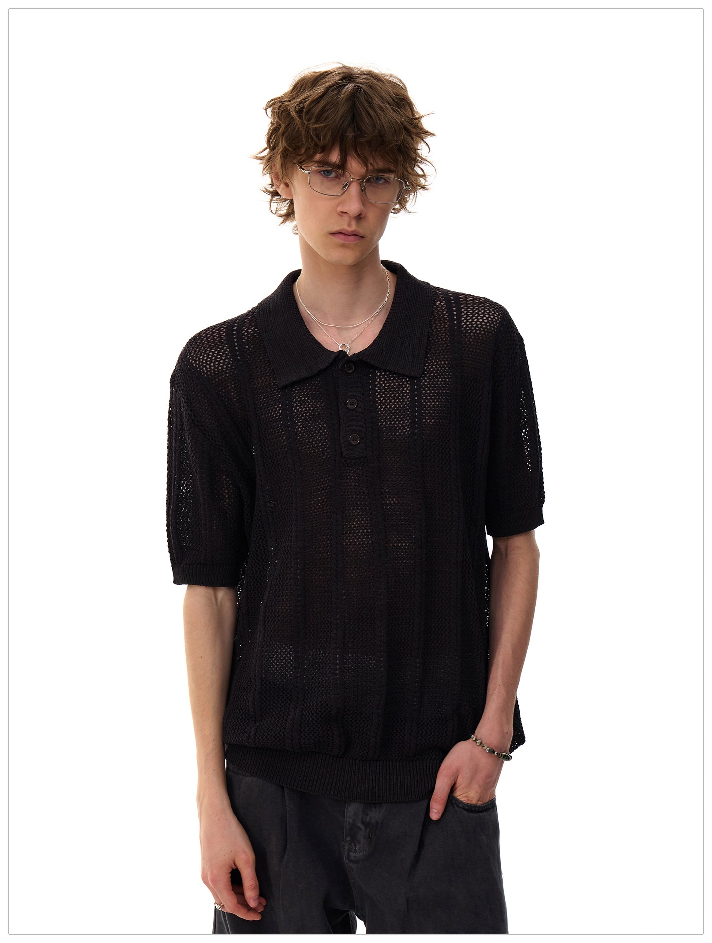 シースルーニット ポロシャツ P2096