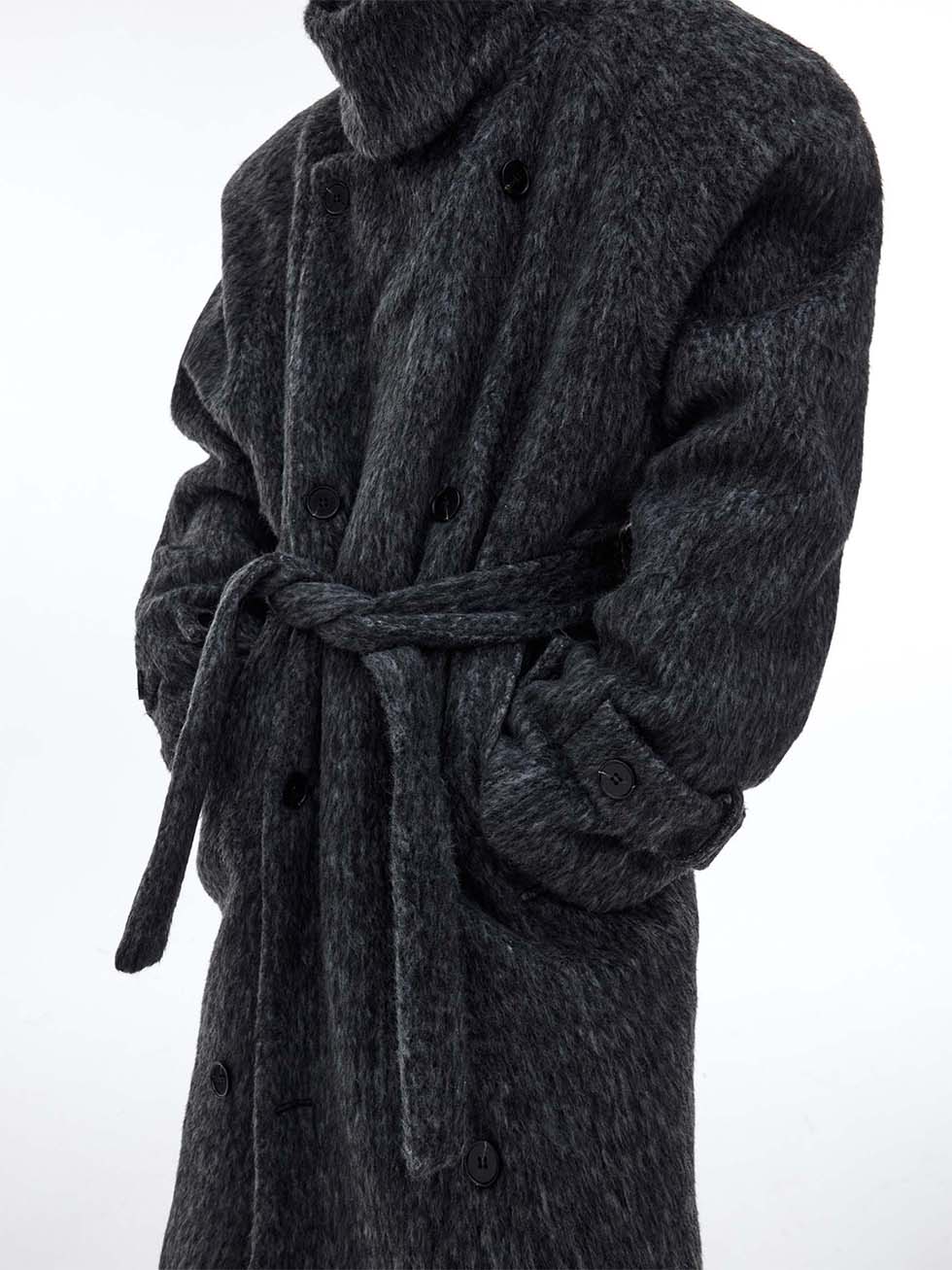 Deconstructed double layer wool long coat P1066