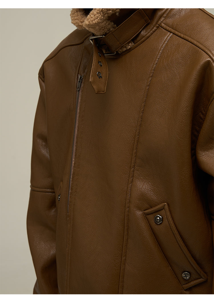 High-end leather mouton jacket P667