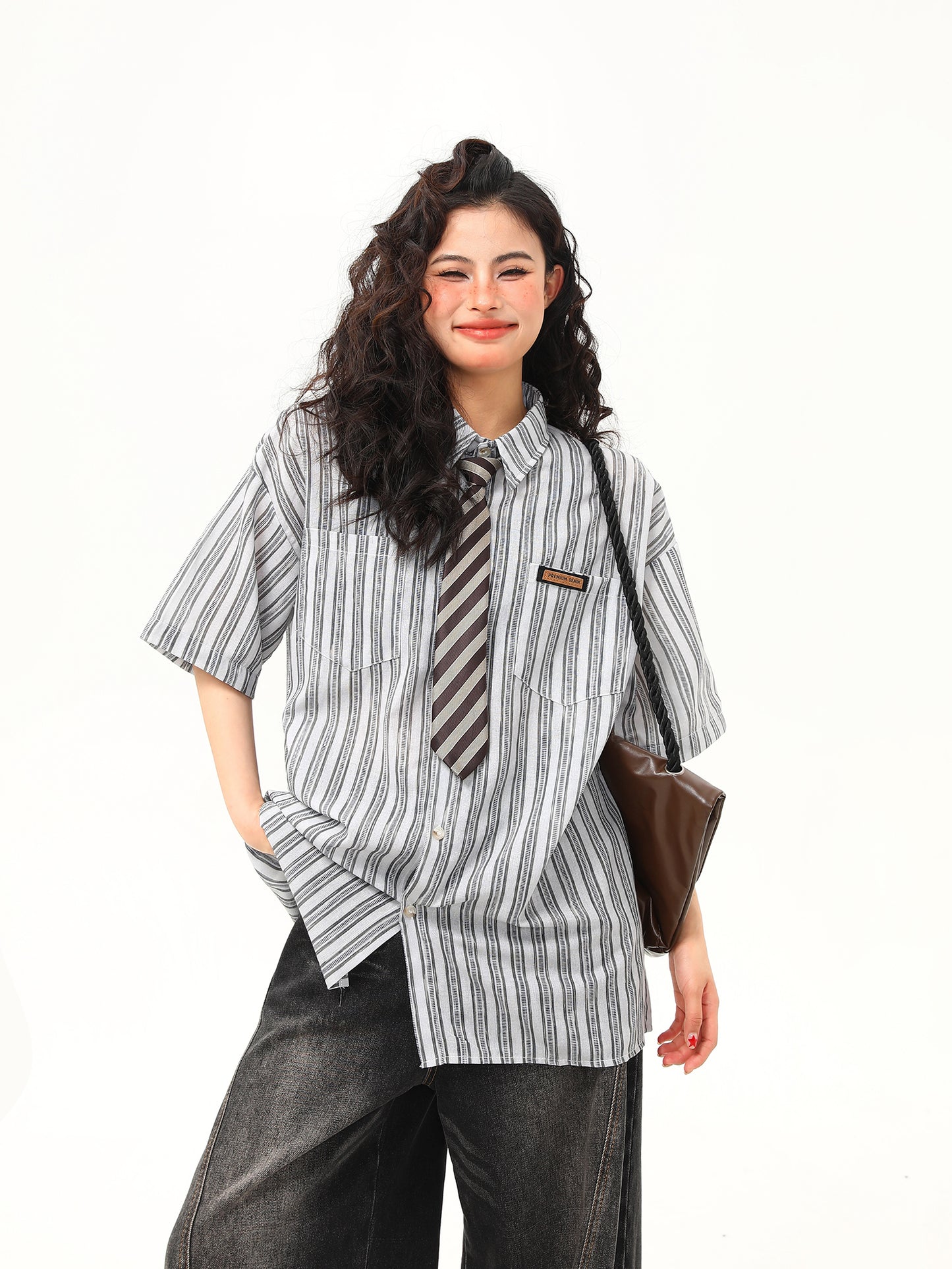 縦縞カレッジスタイル シャツ P2072