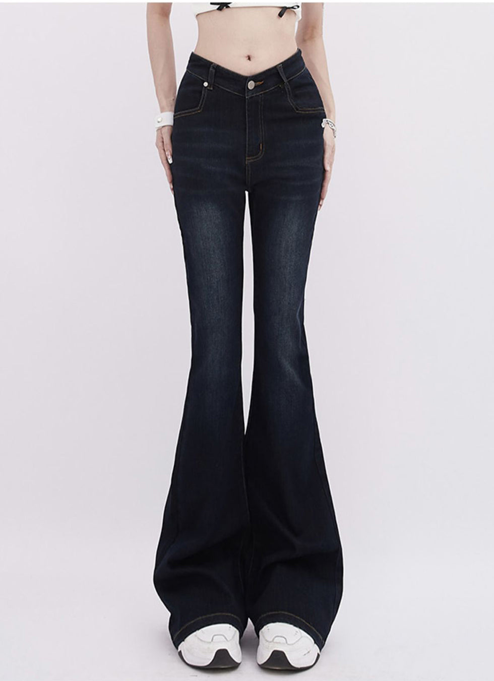 V-waist micro slim jeans P956