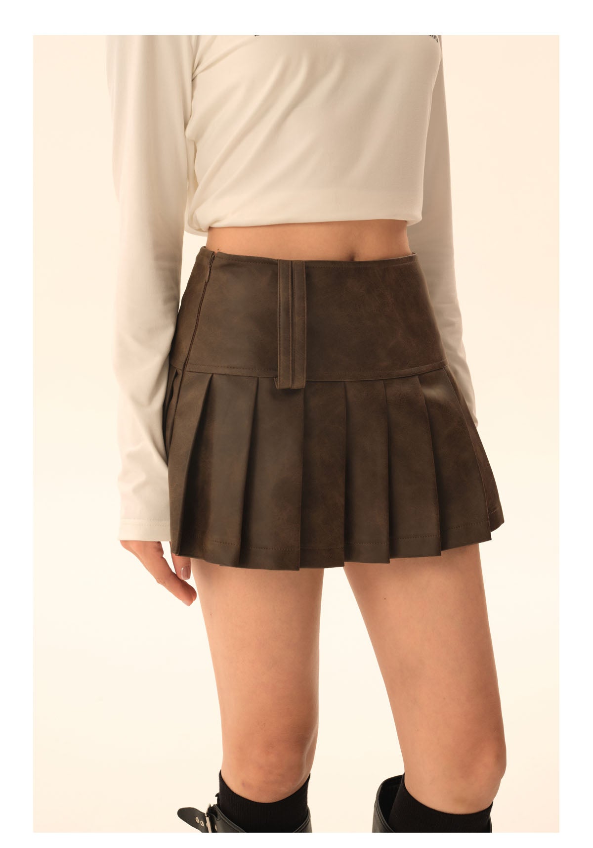 American Retro Leather Mini Skirt P405