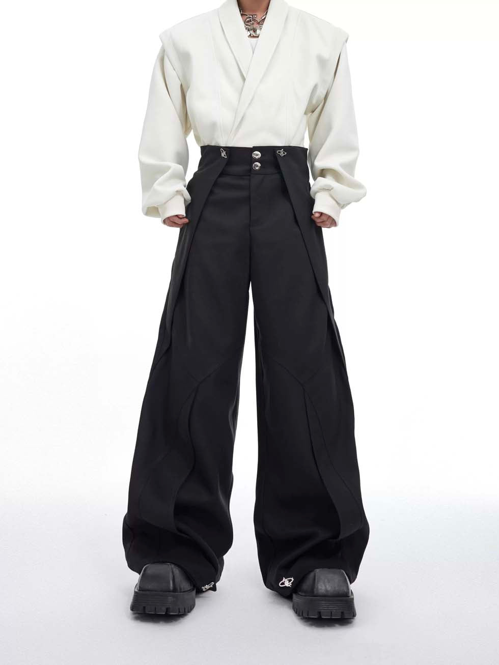 Double-layer design drape casual pants P1095