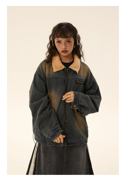 Retro Washed Zip Denim Jacket P421