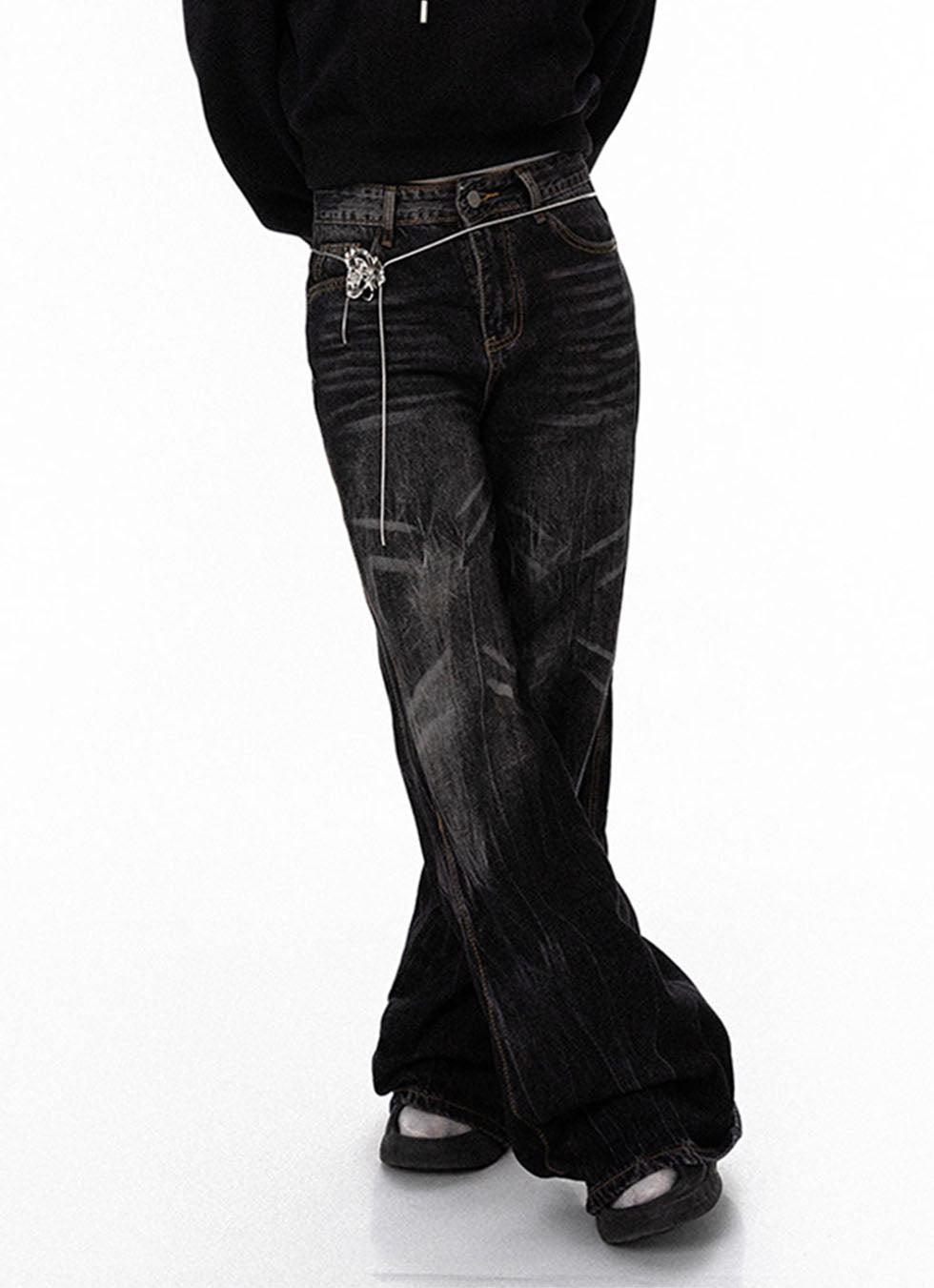 High waist straight distressed jeans P713