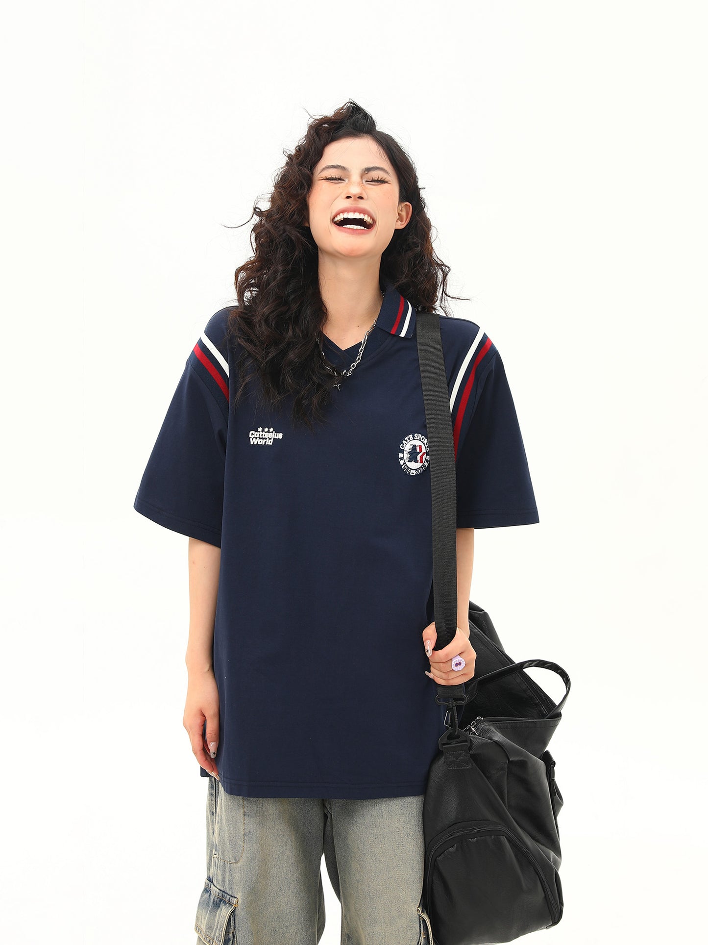 スポーツスタイル パッチワーク ポロシャツ P2064