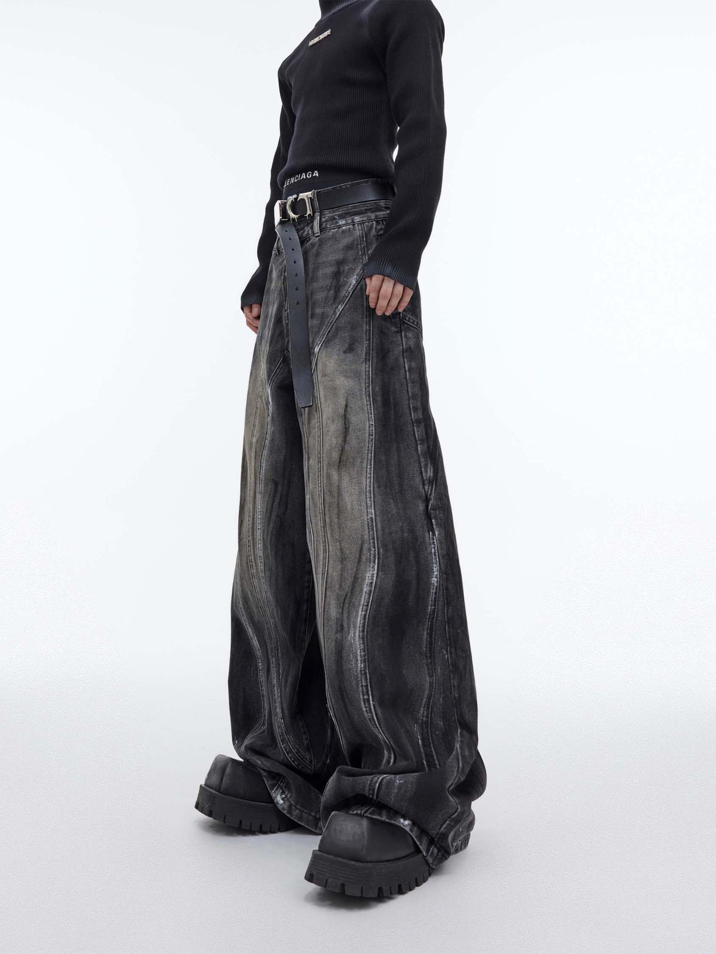 Distressed wide leg loose jeans P1015