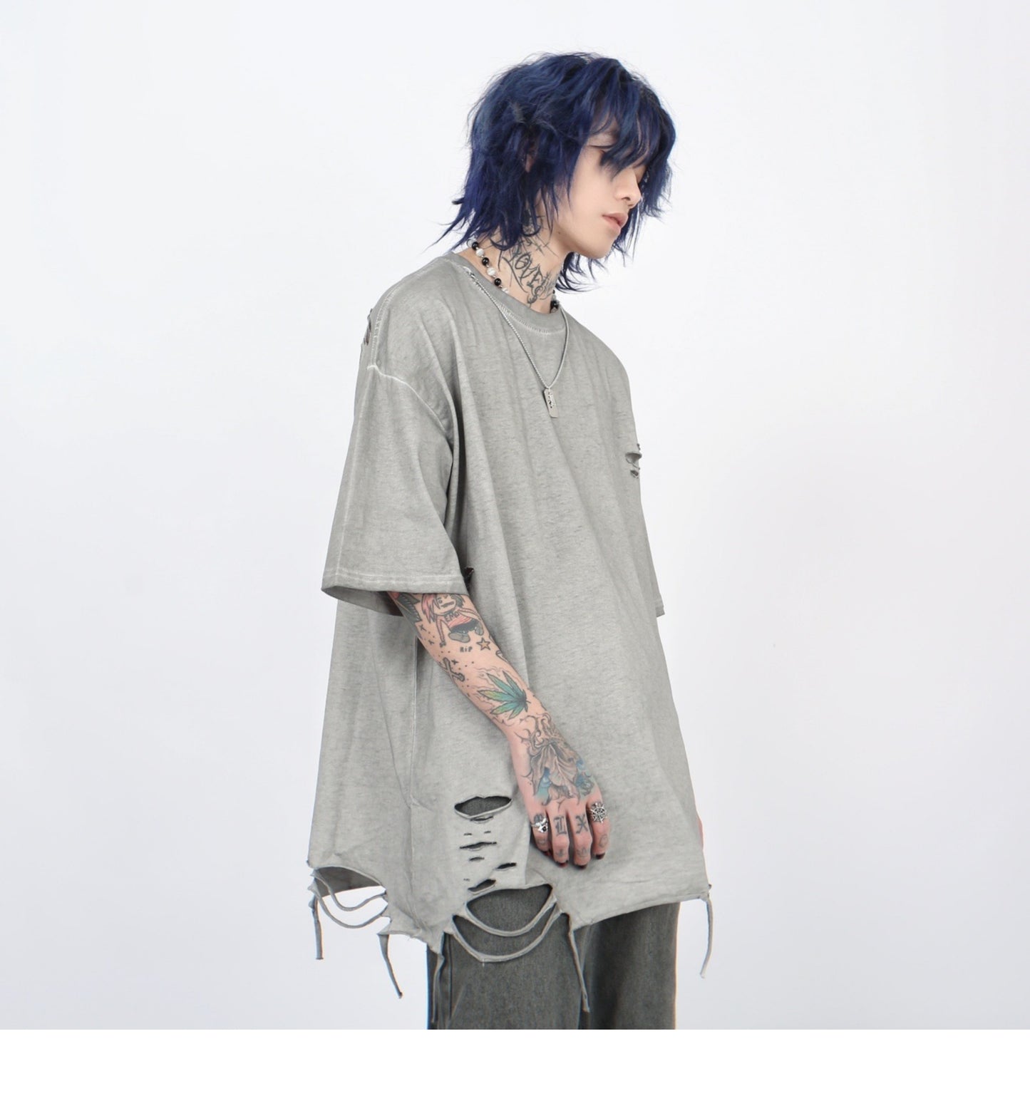 Distressed washed short sleeve T-shirt P1364