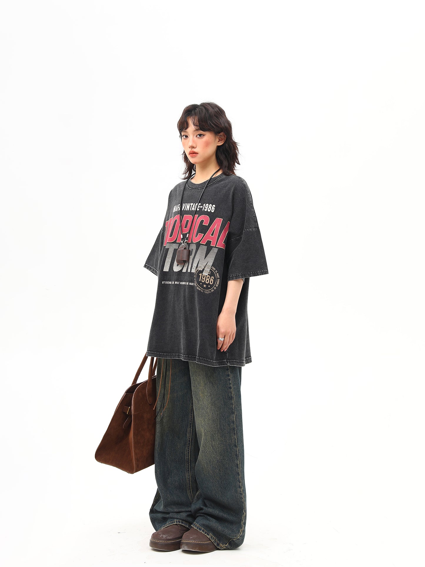 ウォッシュ加工 ヘビープリントTシャツ P2025
