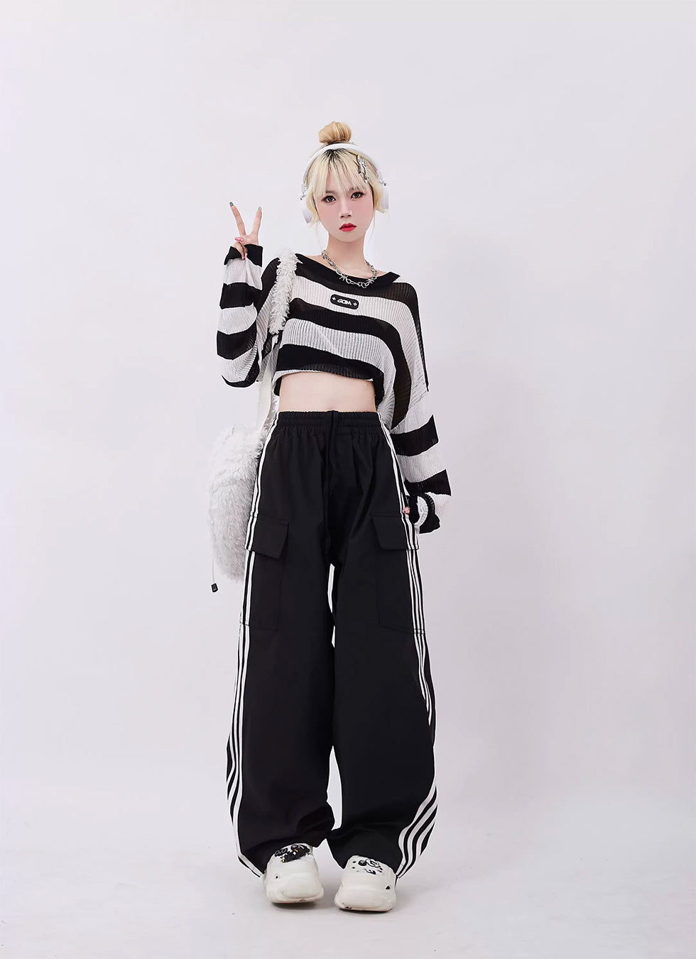 Side Stripe Splicing Straight Pants P962