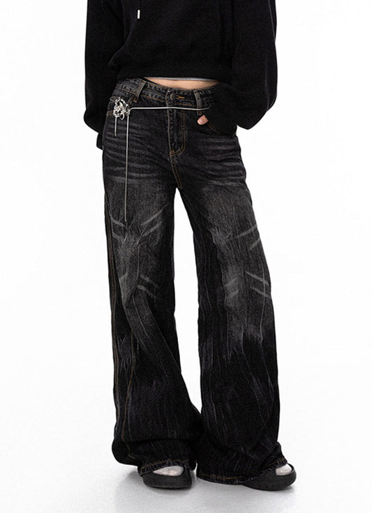 High waist straight distressed jeans P713