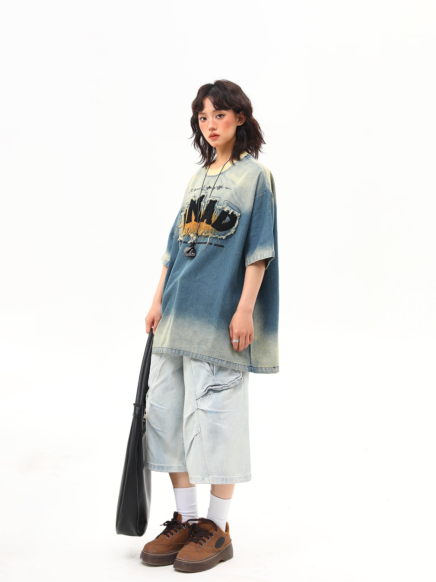 ウォッシュデザイン 刺繍デニム Tシャツ P2028