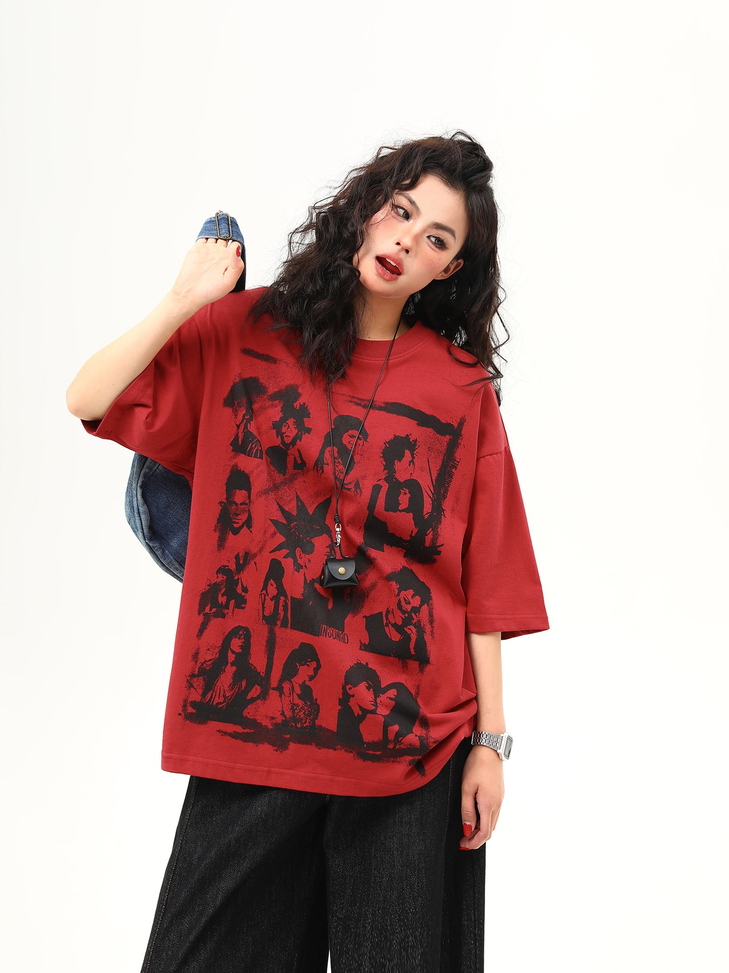 レトロ ポートレートプリント Tシャツ P2033