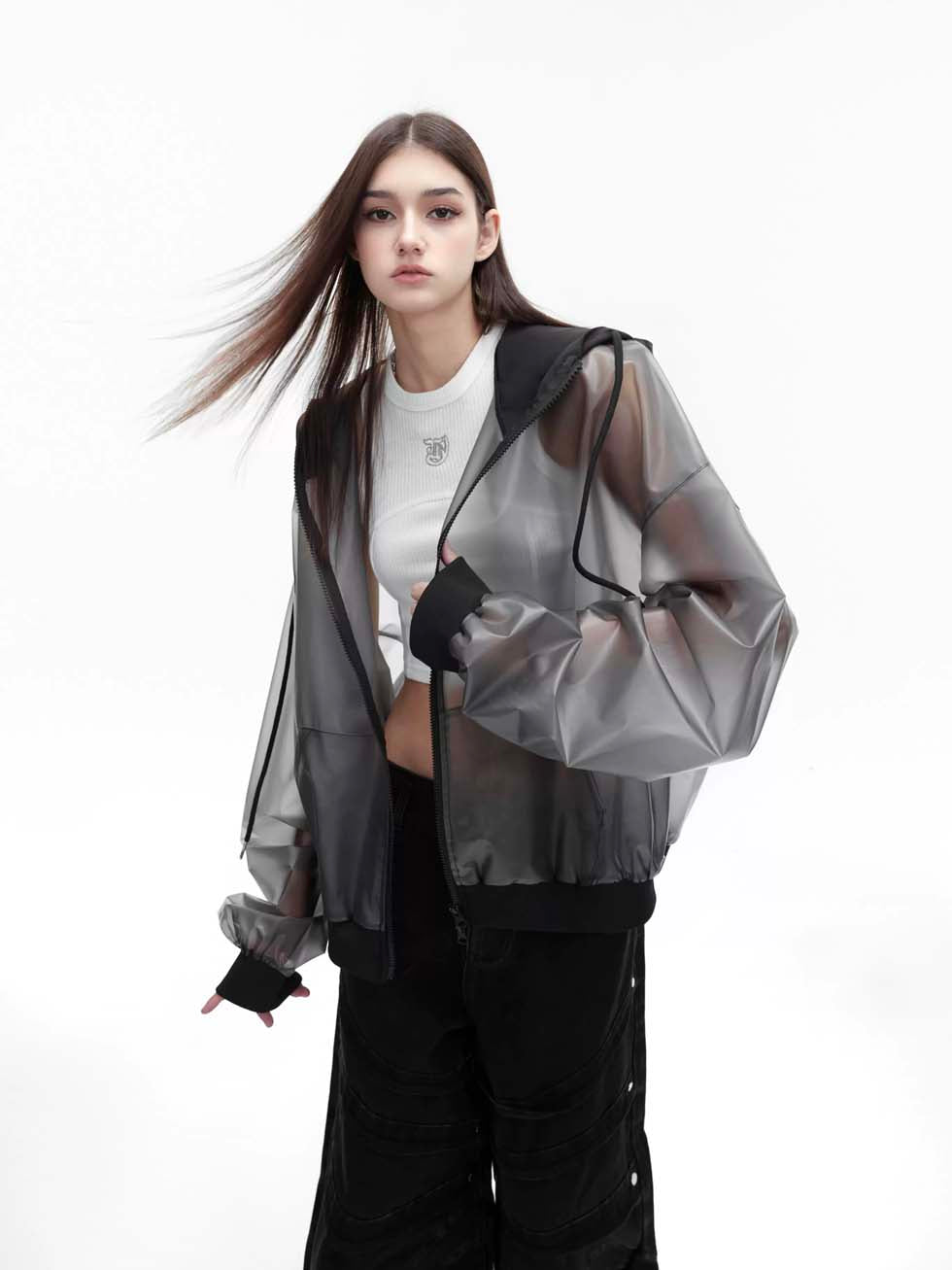 Transparent design hooded jacket P1101