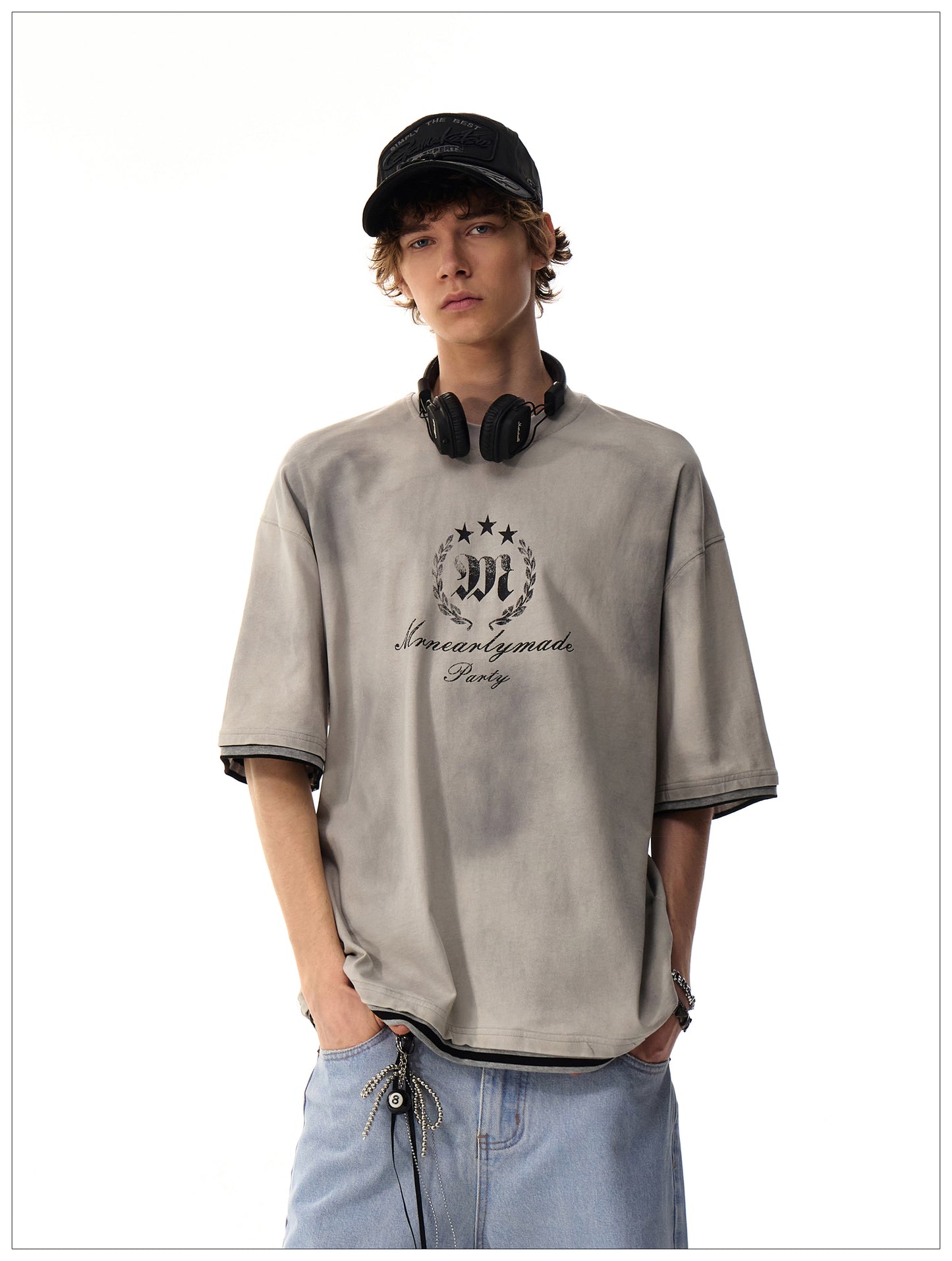 フェイクツーピース コットンTシャツ P2093