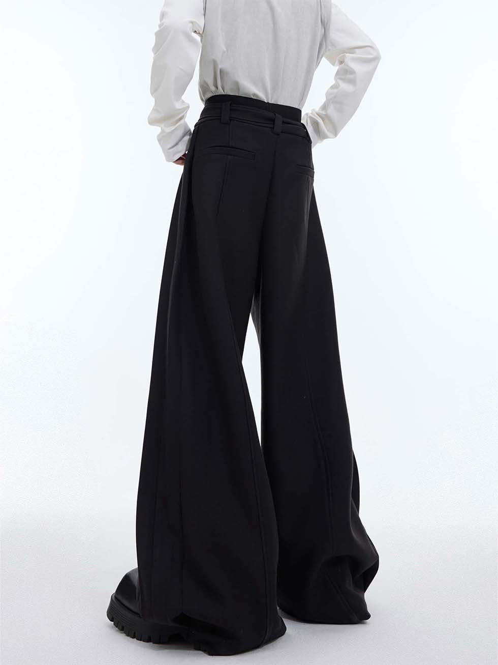 Belt design wide casual pants P1092