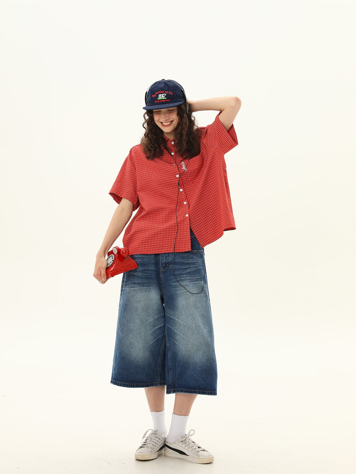 ショート ルーズ チェック柄 シャツ P2058