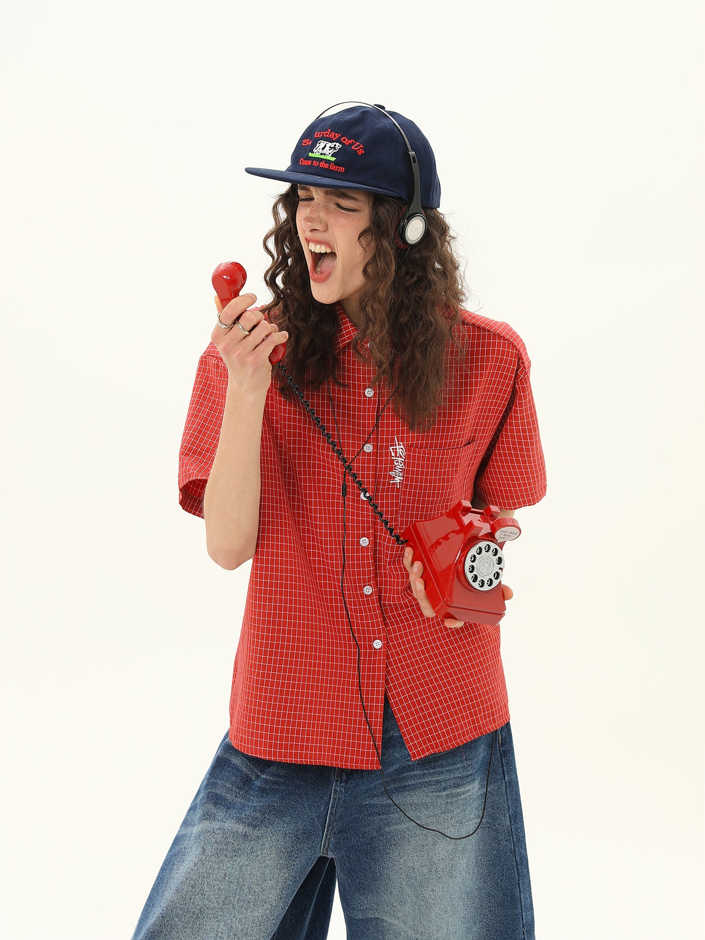 ショート ルーズ チェック柄 シャツ P2058